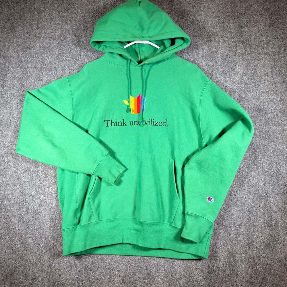 Think Uncivilized Apple Champion Reverse Weave Hoodie Sweatshirt Green L EUC
